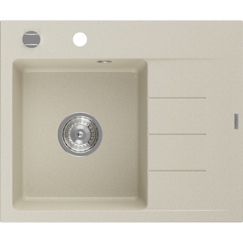 Mexen Ben granitinė vienos kameros plautuvė su nusausintuvu, kairė 600 x 500 mm, smėlinė, chromuotas sifonas