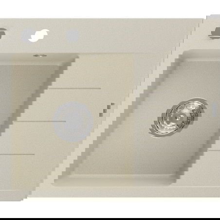 Mexen Ben granitinė vienos kameros plautuvė su nusausintuvu, kairė 600 x 500 mm, smėlinė, chromuotas sifonas