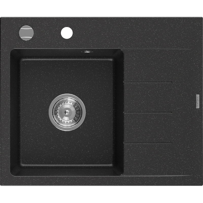 Mexen Ben granitinė virtuvės plautuvė su viena plautuve ir lašeline, kairėje pusėje 600 x 500 mm, juoda/sidabrinis