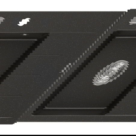 Mexen Ben granitinė virtuvės kriauklė su vienu dubeniu ir nutekėjimu, kairysis 600 x 500 mm, juoda/auksinė metalo spalva,