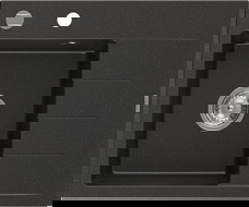 Mexen Ben granitinė virtuvės kriauklė su vienu dubeniu ir nutekėjimu, kairysis 600 x 500 mm, juoda/auksinė metalo spalva,