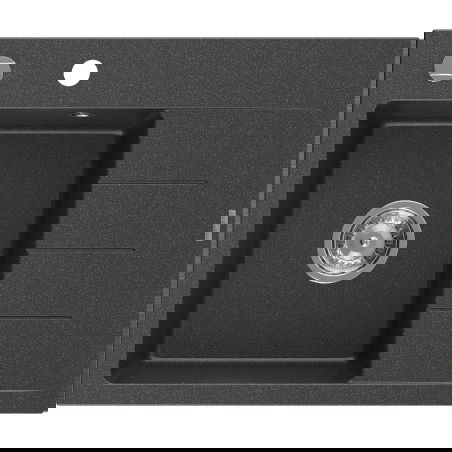 Mexen Ben granito plautuvė su viena kamera ir drenažu, kairė 600 x 500 mm, juoda su taškeliais, chromuotas sifonas