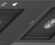 Mexen Ben granito plautuvė su viena kamera ir drenažu, kairė 600 x 500 mm, juoda su taškeliais, chromuotas sifonas