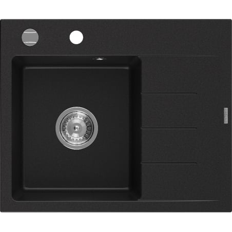 Mexen Ben granitinė vienos kameros plautuvė su lašeline, kairė, 600 x 500 mm, juoda, chromuota sifono - 6522605000-77