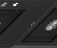 Mexen Ben granitinė vienos kameros plautuvė su lašeline, kairė, 600 x 500 mm, juoda, chromuota sifono - 6522605000-77