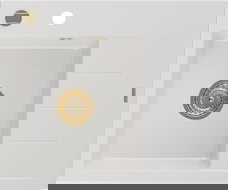 Mexen Ben granitinė plautuvė 1 skyriumi su nuvarvėjimo lentele, kairė 600 x 500 mm, balta, aukso sifonas - 6522605000-20-G