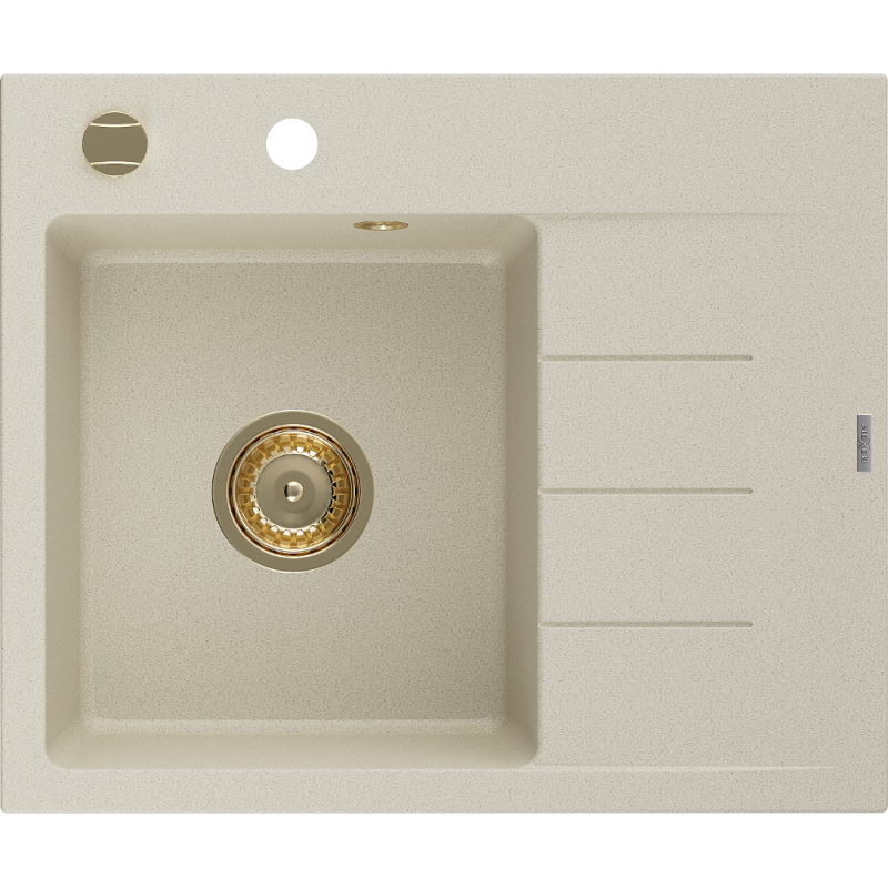 Mexen Ben granitinė virtuvės plautuvė su vienu dubeniu ir nuvarvėjimo zona, kairinė, 600 x 500 mm, smėlio spalvos,