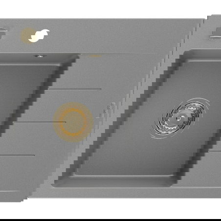 Mexen Ben vieno dubens granitinė plautuvė su nusausintuvu, kairė, 600 x 500 mm, pilka, aukso sifonas - 6522605000-71-G