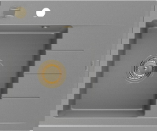 Mexen Ben vieno dubens granitinė plautuvė su nusausintuvu, kairė, 600 x 500 mm, pilka, aukso sifonas - 6522605000-71-G