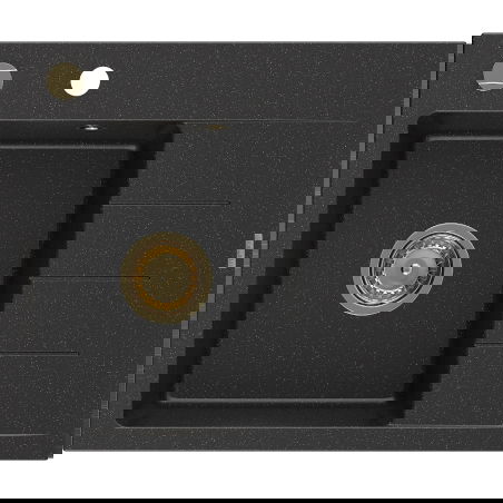 Mexen Ben granitinė vienos kameros plautuvė su lašintuvu, kairinė 600 x 500 mm, juoda/sidabrinis metalikas, sifonas auksinis