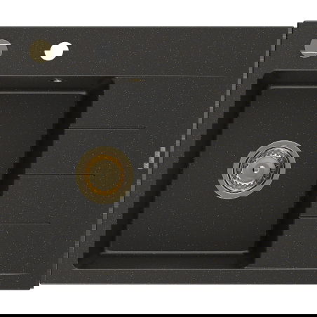 Mexen Ben granitinė 1 skyrelio plautuvė su varvekliu, kairinė 600 x 500 mm, juoda/auksinė metaloikė, sifonas auksinis