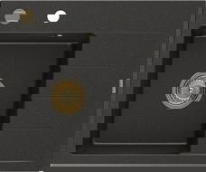 Mexen Ben granitinė 1 skyrelio plautuvė su varvekliu, kairinė 600 x 500 mm, juoda/auksinė metaloikė, sifonas auksinis