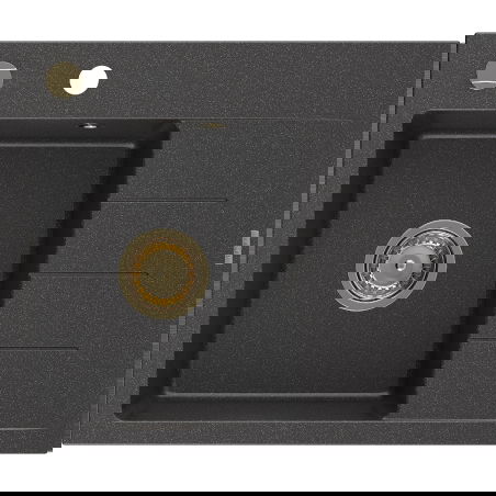 Mexen Ben granitinė plautuvė su viena kamera ir lašintuvu, kairė 600 x 500 mm, juoda dėmėta, auksinis sifonas