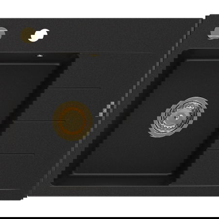 Mexen Ben granitinė vienos plautuvės kriauklė su nusausintuvu, kairė, 600 x 500 mm, juoda, sifonas auksinis