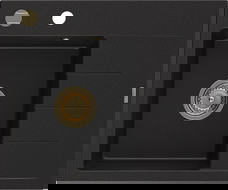 Mexen Ben granitinė vienos plautuvės kriauklė su nusausintuvu, kairė, 600 x 500 mm, juoda, sifonas auksinis