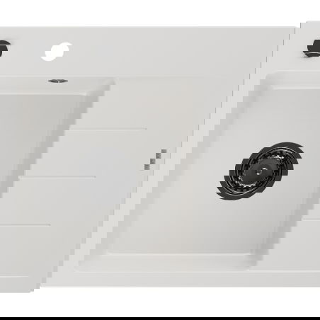 Mexen Ben granitinė vienos kameros plautuvė su džiovykla, kairė 600 x 500 mm, balta, juodas sifonas - 6522605000-20-B