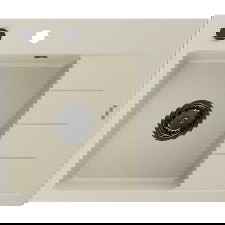 Mexen Ben granitinė plautuvė su viena kamera ir lašeline, kairė 600 x 500 mm, smėlio spalvos, juodas sifonas