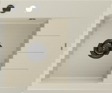 Mexen Ben granitinė plautuvė su viena kamera ir lašeline, kairė 600 x 500 mm, smėlio spalvos, juodas sifonas