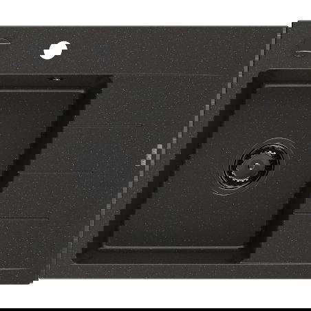 Mexen Ben granitinė vienos sekcijos virtuvės kriauklė su drenažu, kairė 600 x 500 mm, juoda/auksinė metalo spalva, juodas