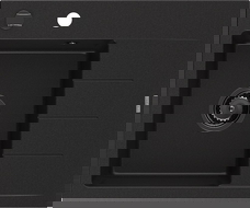 Mexen Ben granitinė vienos kameros plautuvė su nuvarvėjimo kraštu, kairė 600 x 500 mm, juoda, sifonas juodas