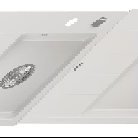 Mexen Ben granitinė vienos kameros kriauklė su nusausėjimu, dešinė 600 x 500 mm, balta, chromuotas sifonas - 6523605000-20