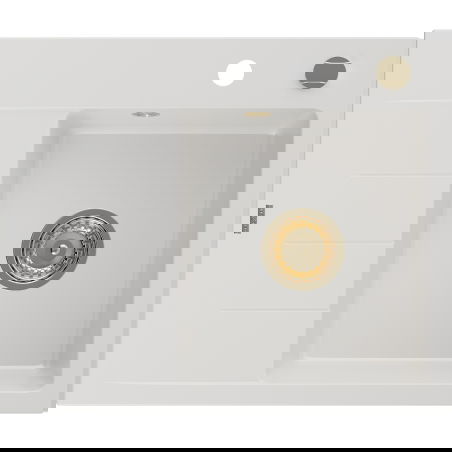 Mexen Ben granitinė plautuvė su 1 skyreliu ir nusausintuvu, dešinė 600 x 500 mm, balta, sifonas auksinis - 6523605000-20-G