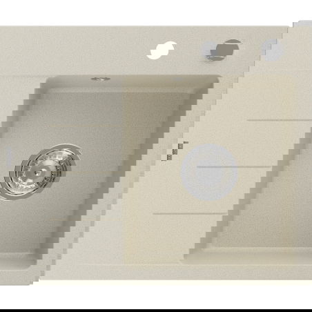 Mexen Ben granitinė vienos kameros virtuvės plautuvė su nusausintuvu, dešinė 600 x 500 mm, smėlinė, chromuotas sifonas