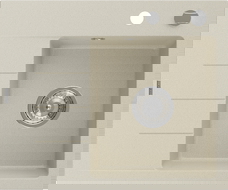 Mexen Ben granitinė vienos kameros virtuvės plautuvė su nusausintuvu, dešinė 600 x 500 mm, smėlinė, chromuotas sifonas