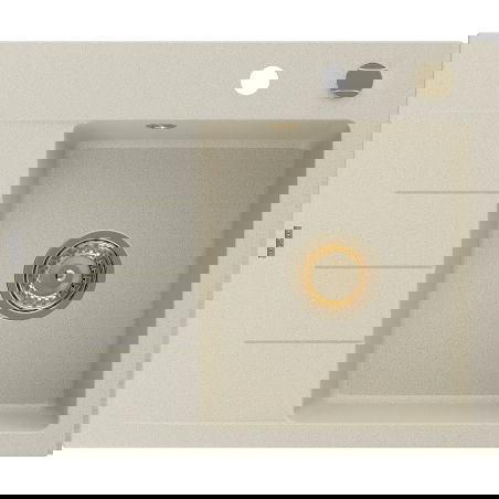 Mexen Ben vienos kameros granito plautuvė su dešiniu nusausintuvu 600 x 500 mm, smėlinė, auksinis sifonas - 6523605000-69-G