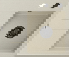 Mexen Ben granitinė virtuvės kriauklė su viena plautuve ir drip tray, dešinė, 600 x 500 mm, smėlio spalvos, juodas sifonas