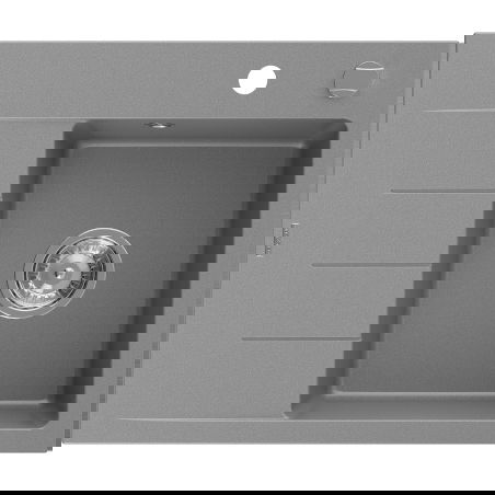 Mexen Ben granitinė vienašlysė kriauklė su nusausintuvu, dešinė, 600 x 500 mm, pilka, chromuotas sifonas - 6523605000-71