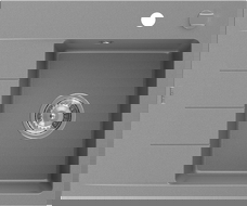 Mexen Ben granitinė vienašlysė kriauklė su nusausintuvu, dešinė, 600 x 500 mm, pilka, chromuotas sifonas - 6523605000-71