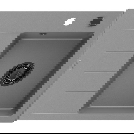 Mexen Ben granitinė vienos plautuvės kriauklė su nusausintuvu, dešinė, 600 x 500 mm, pilka, juodas sifonas