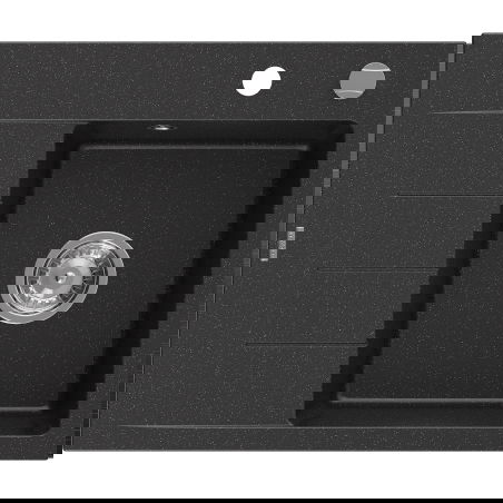 Mexen Ben granitinė vienos kameros plautuvė su nutekamu, dešinė 600 x 500 mm, juodas/sidabrinis metalikas, chrom sifonas