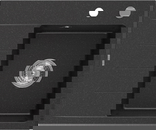 Mexen Ben granitinė vienos kameros plautuvė su nutekamu, dešinė 600 x 500 mm, juodas/sidabrinis metalikas, chrom sifonas