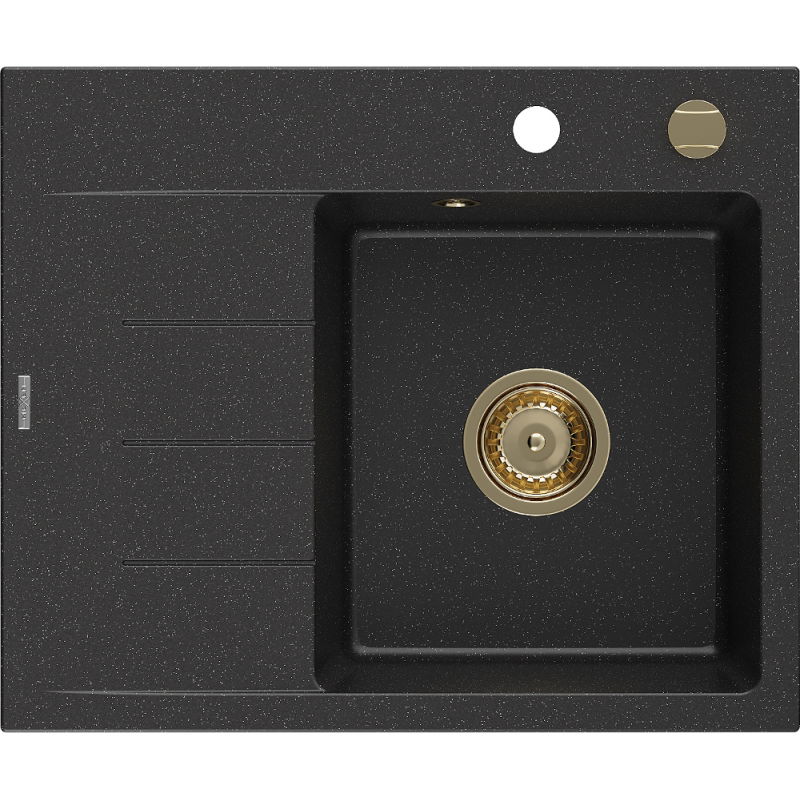 Mexen Ben granitinė vienos sekcijos plautuvė su nuvarvėjimo zona, dešinė 600 x 500 mm juodas/sidabrinis metalikas sifonas