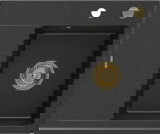 Mexen Ben granitinė vienos sekcijos plautuvė su nuvarvėjimo zona, dešinė 600 x 500 mm juodas/sidabrinis metalikas sifonas