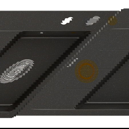 Mexen Ben 1 sekcijos granitinė kriauklė su nuvarvėjimo zona, dešinė, 600 x 500 mm, juoda/auksinė metalik, sifonas auksinis