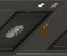 Mexen Ben 1 sekcijos granitinė kriauklė su nuvarvėjimo zona, dešinė, 600 x 500 mm, juoda/auksinė metalik, sifonas auksinis