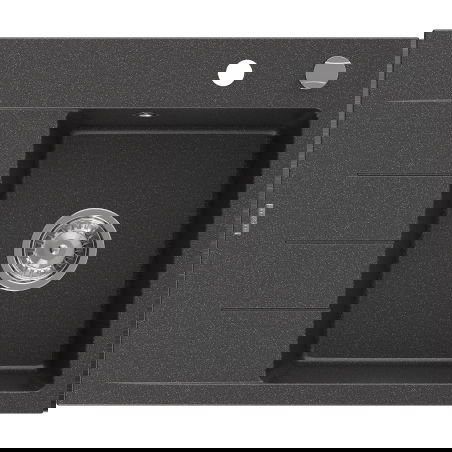 Mexen Ben granitinė plautuvė su lašintuvu, vienos kameros, dešinė, 600 x 500 mm, juoda taškuota, chromuotas sifonas