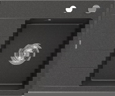 Mexen Ben granitinė plautuvė su lašintuvu, vienos kameros, dešinė, 600 x 500 mm, juoda taškuota, chromuotas sifonas