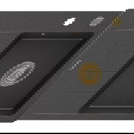 Mexen Ben granitinė vienaaukštė kriauklė su nutekėjimu, dešinė 600 x 500 mm, juoda taškuota, auksinis sifonas