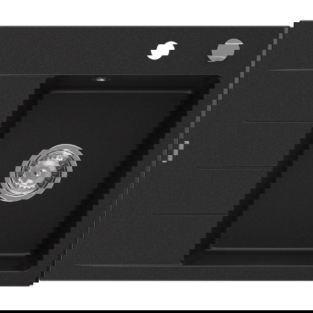 Mexen Ben granitinė vienos kameros plautuvė su nutekėjimu, dešinė 600 x 500 mm, juoda, chromuotos sifonas - 6523605000-77