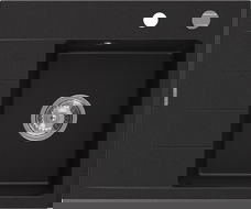 Mexen Ben granitinė vienos kameros plautuvė su nutekėjimu, dešinė 600 x 500 mm, juoda, chromuotos sifonas - 6523605000-77