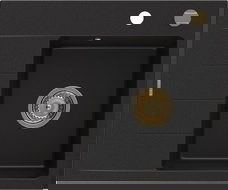 Mexen Ben vienos kameros granitinė kriauklė su nutekėjimu, dešinė 600 x 500 mm, juoda, auksinis sifonas - 6523605000-77-G