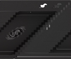 Mexen Ben 1 skyrelio granito plautuvė su nuvarvėjimo zona, dešinė, 600 x 500 mm, juoda, juodas sifonas - 6523605000-77-B