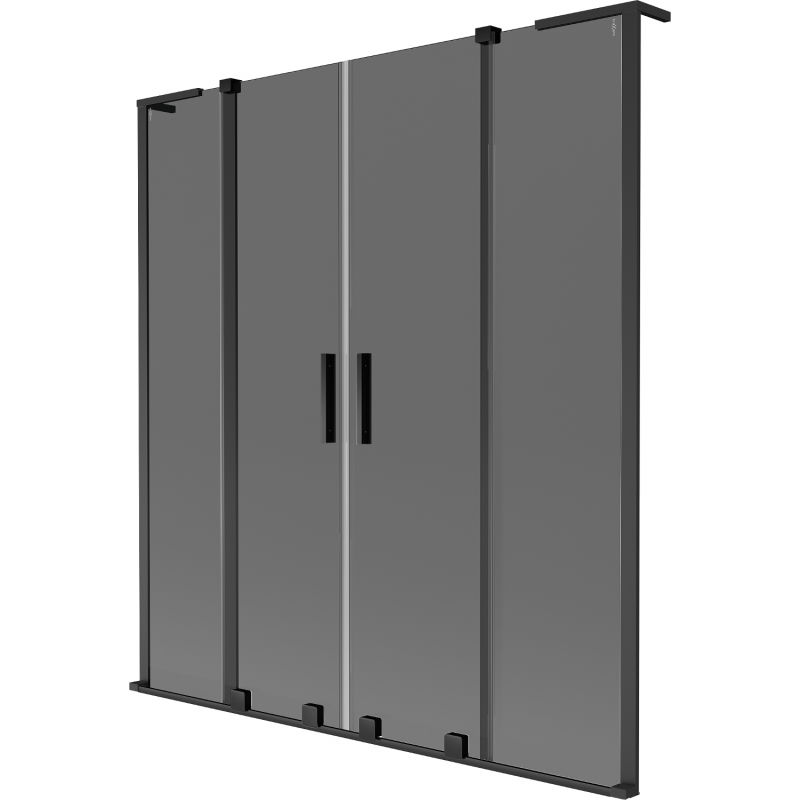 Mexen Velar L Duo vonios sienelė 2-stiklinė įstumiama 140 x 150 cm, grafitas, juoda - 896-140-003-42-70