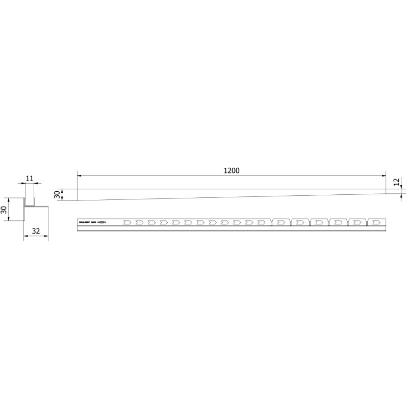 Mexen Line-B 120 cm dešinė stiklo nuolydžio juosta, juoda - 187004120R