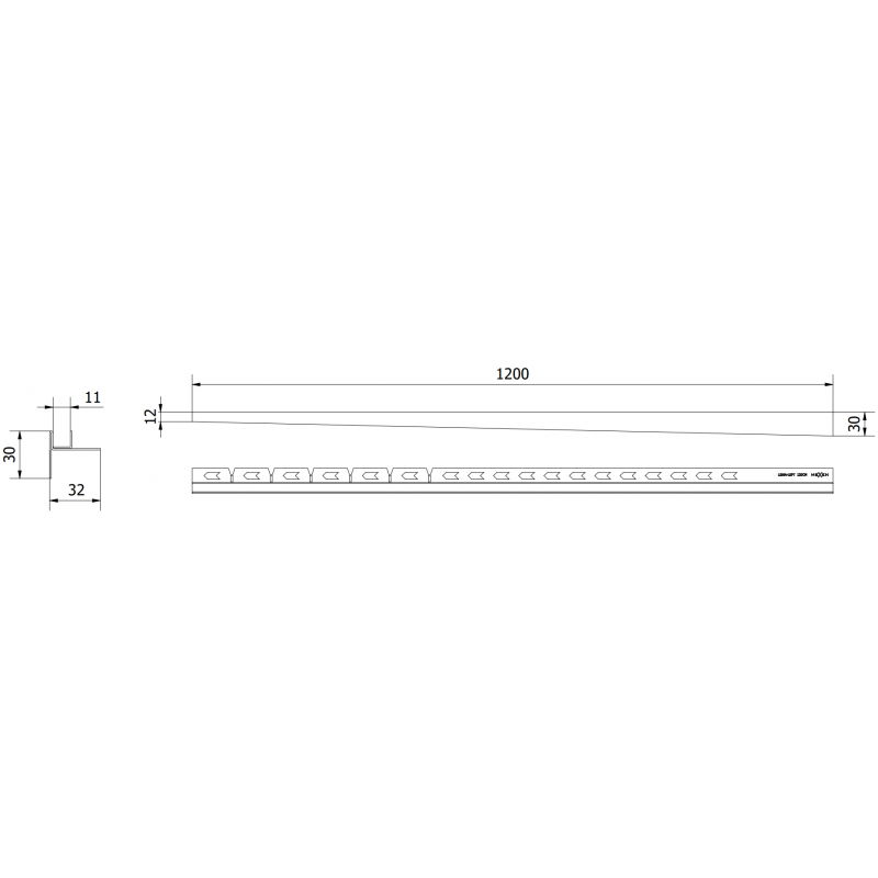 Mexen Line-B stiklo nuolydžio juosta 120 cm kairė, juoda - 187004120L
