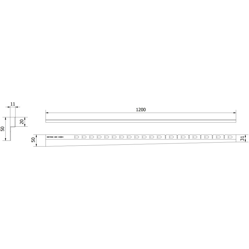 Mexen Line-B nukreipimo juosta prie sienos 120 cm dešinė, nerūdijantis plienas - 181002120R